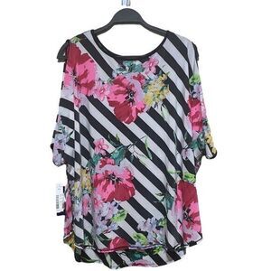 Nygard Floral Cold Shoulder NWT High Low Hem Size Large Top Blouse